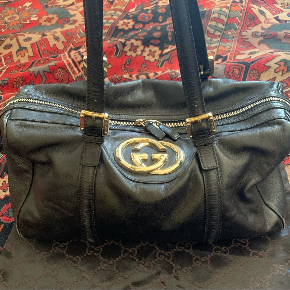 Gucci Britt Boston Black Leather Tote Bag